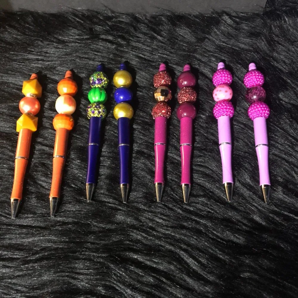 Handmade Glittery Orange and Gold Beaded‎ Ballpoint Pen